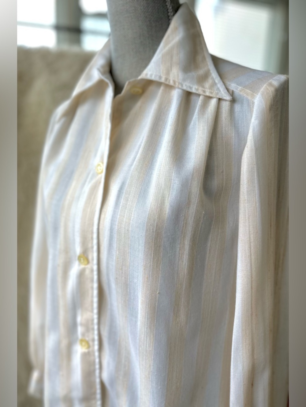 Unbranded | Vintage 1970s Long-Sleeves Striped Button-Up Cotton-Blend Top